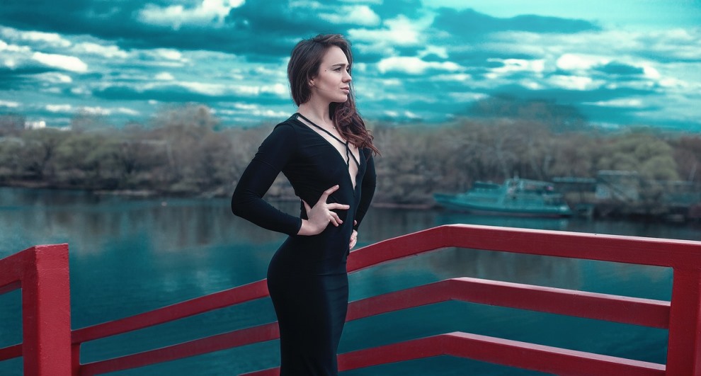 woman in black dress